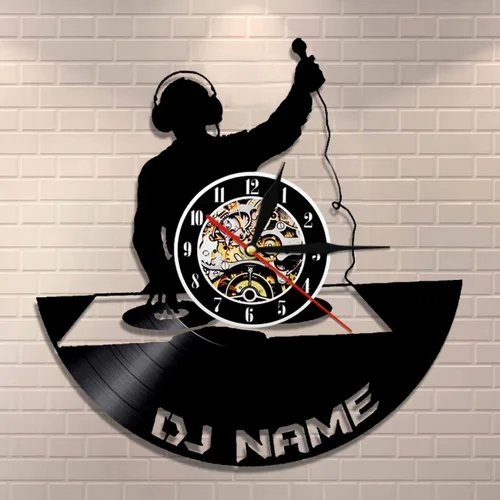 Miniatura 2 de Reloj de pared de disco de vinilo hecho a mano con nombre de DJ personalizado, disco de vinilo, reloj de pared, tocadiscos de DJ, sombras, relojes