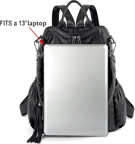Miniatura 7 de UTO Mochila de piel vegana para mujer, diseño de moda, convertible, bolsa de hombro con borla, Mochilas tipo mochila
