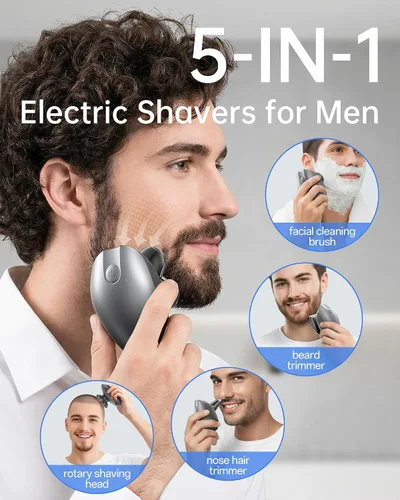 Miniatura 2 de Maquinilla de afeitar eléctrica para hombres, afeitadora eléctrica multifunción 5 en 1 para hombres, afeitadora de cabeza calva impermeable IPX7