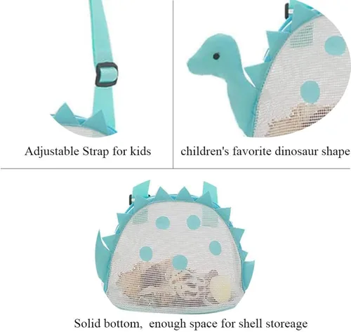 Miniatura 3 de Bolsa de playa de malla de juguete de playa, bolsa de recolección de conchas para niños, bolsa de juguete de playa de dinosaurio para sostener Morado