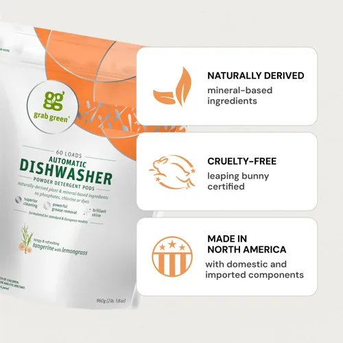 Miniatura 3 de Grab Green Cápsulas de detergente automático para lavavajillas, 132 unidades, aroma a hierba de limón mandarina, a base de plantas y minerales