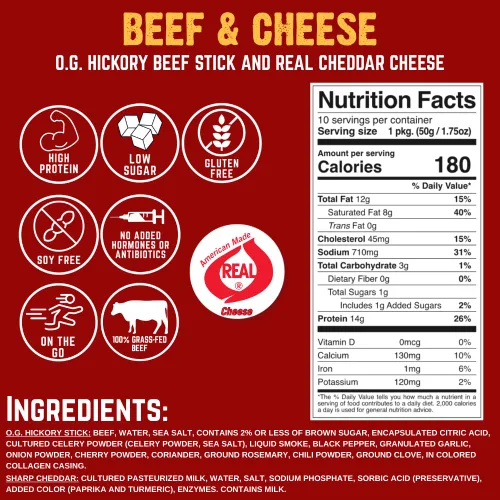 Miniatura 2 de Righteous Felon O.G. Palitos de carne de nogal y queso cheddar, 0.45 onzas de proteína, aperitivo de carne y queso estable en el mercado, 100% carne