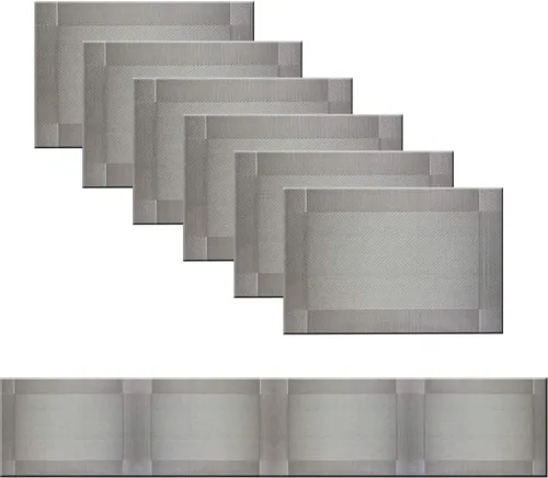 Miniatura 22 de Juego de 6 manteles individuales de plástico lavables para mesa de cocina, resistentes al calor, de vinilo tejido, para exteriores, 12 x 18 Dorado