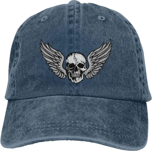 Miniatura 9 de Cowboy Hat Trendy Hats for Man and Women Djustable Four Season Outdoor Baseball Cap of Hell Skull with Angel Navy Blue