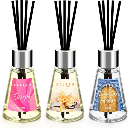 Miniatura 8 de Xcleen juego de difusores de caña de 3 unidades, Escape/Citrus/Sandalwood, difusor perfumado con 15 varillas de fibra, difusor de aceite