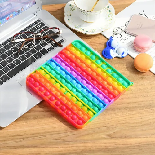 Miniatura 2 de Juguetes sensoriales para ansiedad de gran tamaño, 7.87 pulgadas, 100 burbujas, juguetes grandes de silicona para aliviar la presión, color arcoíris