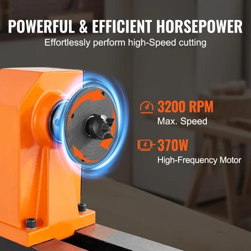 Miniatura 5 de VEVOR Torno de Madera de Sobremesa, 10 pulgadas x 18 pulgadas, 0.5 HP 370W Máquina de Torno para Madera, 5 Velocidades Variables