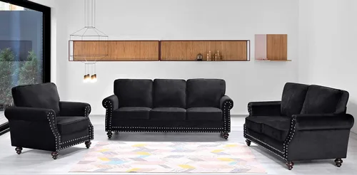 Miniatura 20 de Container Furniture Direct Lotus - Sofá biplaza tapizado de terciopelo moderno de mediados de siglo, con brazos enrollados, color beige
