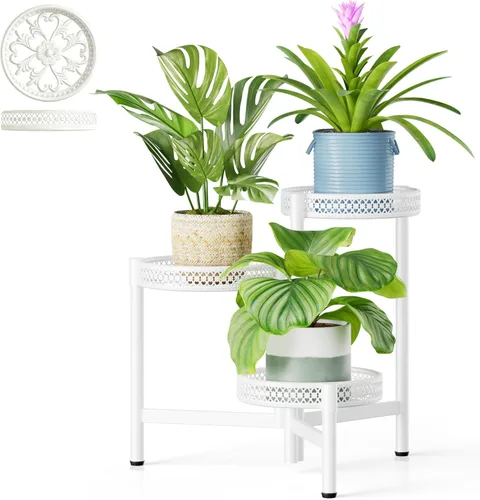 Miniatura 21 de Soporte escalonado para plantas al aire libre de 3 niveles para interiores, estante de flores de metal para múltiples plantas, soportes altos