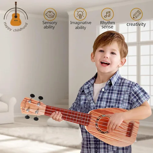 Miniatura 6 de YOLOPARK Guitarra de juguete para niños de 17 pulgadas para niñas y niños, mini guitarra ukelele con 4 cuerdas que mantienen los tonos, puede tocar