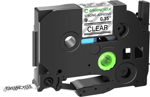 GREENCYCLE Cinta adhesiva extra fuerte negra sobre transparente compatible con TZE-S121 TZeS121 AZES121 3/8" 0.35 pulgadas 0.354 in para PT-E550W