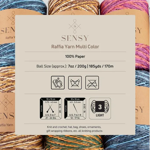 Miniatura 6 de Sensy Premium - Hilo de rafia multicolor (185 yardas, 100% papel, 400)