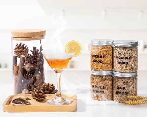 Miniatura 2 de Virutas de madera natural para ahumador de cóctel, 4 sabores, para fiestas de cóctel, chips de ahumado de combustión rápida compatibles