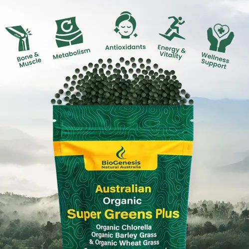 Miniatura 3 de Biogenesis SuperGreens Plus Tabletas – 300 unidades (200 mg) Sin sabor Clorella orgánica, pasto de trigo y hierba de cebada Cultivado
