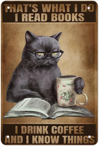 Miniatura 12 de AMOGHASIDDHI Cartel de metal con diseño de gato negro con consejos divertidos de animales, póster de metal vintage de aluminio de 8 x 12 pulgadas