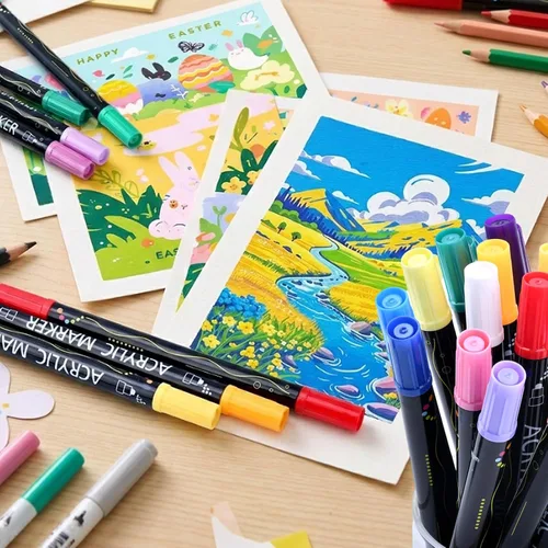 Miniatura 8 de Juego de marcadores de pintura acrílica, marcadores de pintura acrílica de doble punta, punta fina y punta de punto para suministros de arte