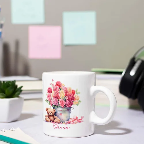 Miniatura 4 de Tazas de cerámica personalizadas del cubo de rosas con nombre, Taza de flores, Taza de café de flores de rosas personalizadas, Taza de té floral