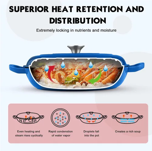 Miniatura 5 de Overmont Horno holandés de hierro fundido esmaltado, olla holandesa de 3.8 cuartos de galón con tapa, sartén poco profunda para estofar, cacerola