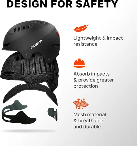 Miniatura 5 de DKONI Casco de bicicleta con luces LED, casco de bicicleta para viajeros, casco de ciclismo recargable por USB, casco de luz LED frontal y trasera
