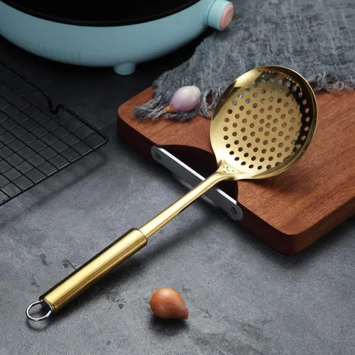 Miniatura 2 de Berglander Espumador, Colador de Acero Inoxidable Dorado, Cocina Dorada con Chapado de Titanio, Cucharas Ranuradas, Para Cocina, Colador de Metal 3.