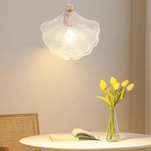Miniatura 2 de Paquete de 2 luces colgantes de isla de cocina, moderna y creativa en forma de hoja de vidrio, lámpara colgante de cúpula de metal y cable ajustable