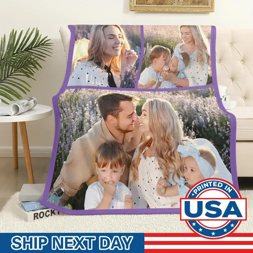 Miniatura 2 de WNNNS Manta personalizada con 3 imágenes, manta personalizada para familias, parejas, novia, novio, amigo. Foto 3-1
