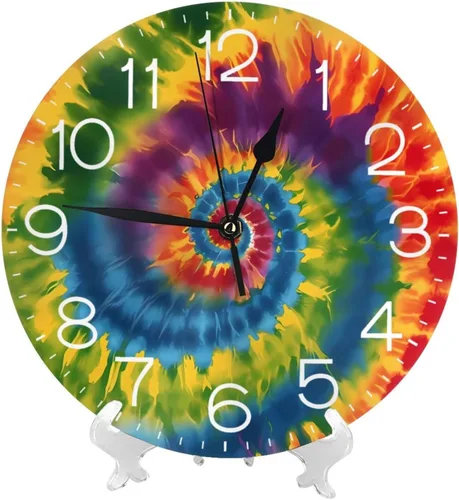 Miniatura 7 de Reloj de pared redondo tribal étnico teñido anudado, silencioso, sin tictac, relojes decorativos de cuarzo a pilas, relojes de escritorio Teñido