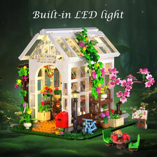 Miniatura 8 de HOGOKIDS Juego de construcción de casa de flores con luz LED, 1332 piezas de juguete de construcción de casa de jardín con flores, plantas