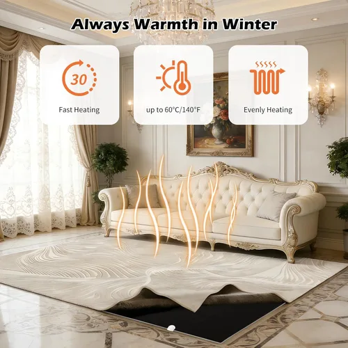 Miniatura 5 de Alfombra térmica lavable con calefacción eléctrica, superficie de felpa desmontable con calentamiento rápido para oficina, sala de estar, comedor