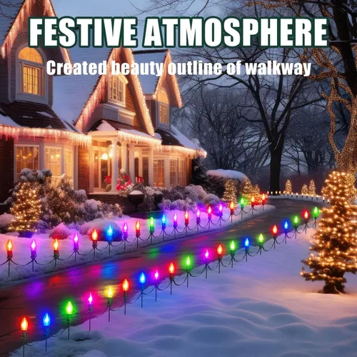 Miniatura 2 de Gisafai 12 piezas de 15 pulgadas Estacas de luz de Navidad universales para patio, césped, día festivo, para tira de luces C9 o C7, estacas de Verde