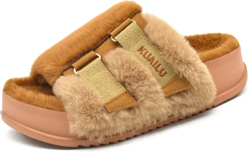 Miniatura 27 de KuaiLu Pantuflas ortopédicas para mujer con soporte de arco, sandalias acolchadas suaves para mujer, sandalias de moda con punta abierta, de piel