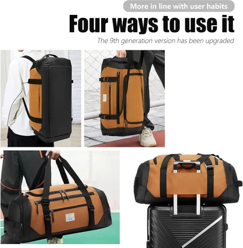 Miniatura 2 de Bolsa de lona para hombres bolsa de gimnasio 1000d material impermeable de nylon, Caqui2, 65 l, Viajes