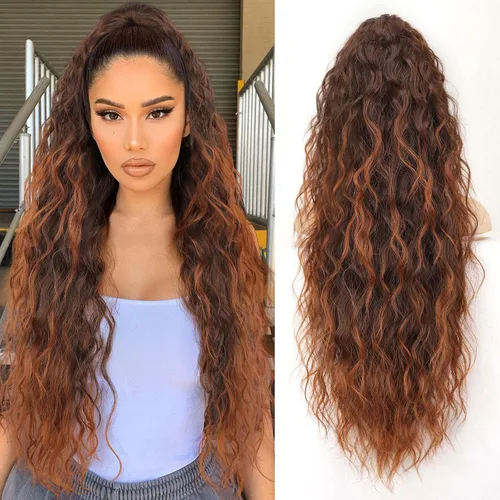 Miniatura 25 de ORSUNCER Extensión de cola de caballo de 18" con pinza rizada, cola de caballo esponjosa, extensiones de pelo sintético de aspecto natural para mujer