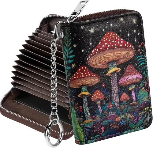 Miniatura 14 de Mayski - Cartera para tarjetas de crédito con cremallera para mujeres, tarjetero pequeño de acordeón, llavero, tarjetero para tarjetas de Manzana