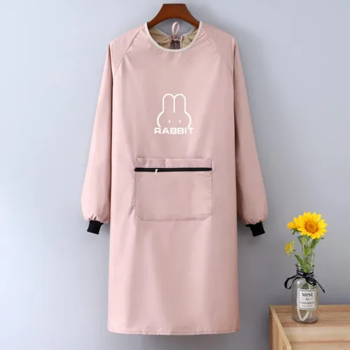 Miniatura 7 de Delantal de cocina para mujer con bolsillos grandes, delantal impermeable de manga larga para cocinar, hornear, limpiar el trabajo Rosa