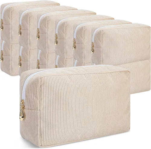 Amylove 12 bolsas de maquillaje de pana de gran capacidad, bolsa de cosméticos preparada a granel, uso diario, bolsa de maquillaje portátil lisa,