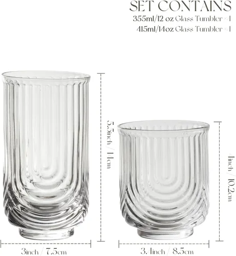 Miniatura 4 de Vasos de cóctel Art Deco, juego de vasos acanalados de 8,14 onzas y vasos de cóctel de 12 onzas, vasos de agua de cocina, vaso de bar, juego