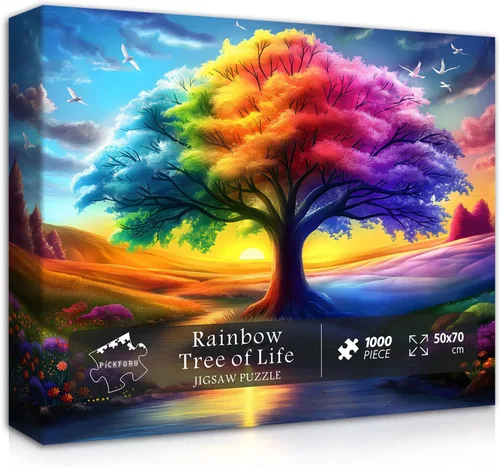 Rompecabezas del Árbol del Arco Iris de la Vida para Adultos de 1000 Piezas, Rompecabezas de Gradiente de Paisaje Colorido, Rompecabezas de