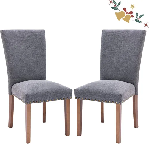 Miniatura 24 de Juego de 2 sillas de comedor Parsons, sillas tapizadas con cabeza de clavo para comedor y cocina con cojines gruesos y patas de madera, verde