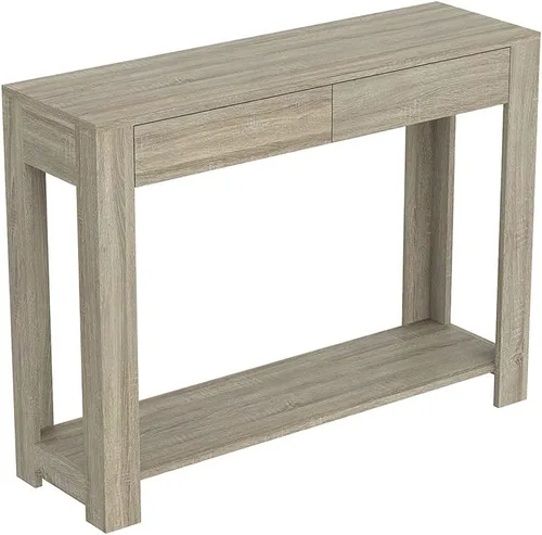 Safdie & Co. - Mesa consola de color gris pardo oscuro con estante, mesa de pasillo rectangular con cajones, uso como mesa de entrada, escritorio de