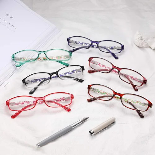 Miniatura 7 de Paquete de 6 lentes de lectura con bloqueo de luz azul, lectores de bisagra de resorte para mujer con patrón impreso, anteojos UV antirreflejos