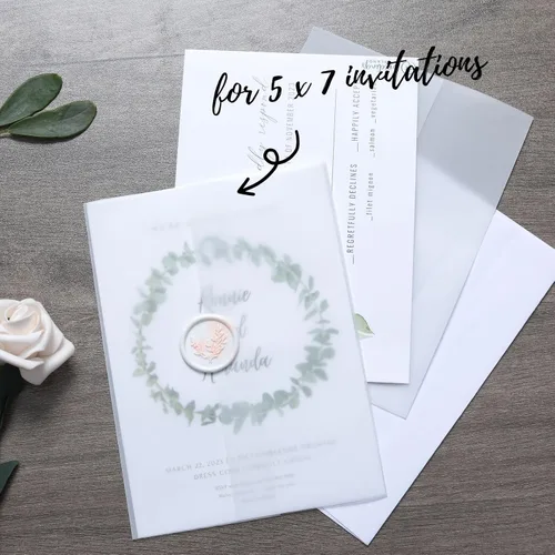 Miniatura 3 de Paquete de 200 chaquetas de vellum preplegadas para invitaciones de 5 x 7 pulgadas, sobre de vellum para invitaciones de boda, sobres de papel