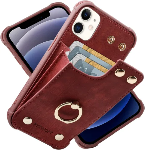 Miniatura 23 de Funda tipo cartera compatible con iPhone XR/10R con tarjetero de crédito, funda protectora de cuero a prueba de golpes compatible con anillo