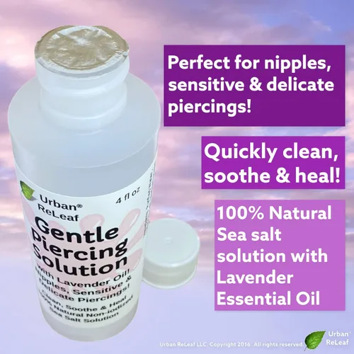 Miniatura 2 de Urban ReLeaf - Solución suave para piercings con aceite de lavanda Pezones, sensibles y delicados, sal marina 100% natural, limpia y calma después