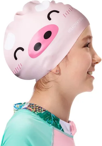 Miniatura 8 de COPOZZ Gorros de natación para niños, de silicona, impermeable, cómodo, gorro de natación para cabello largo y corto