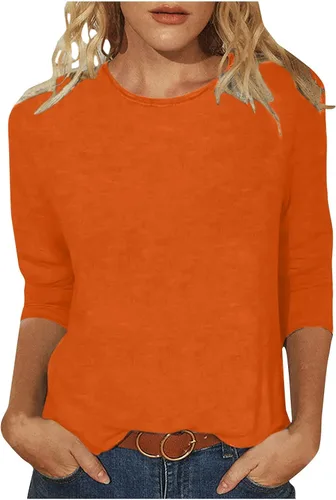 Miniatura 27 de Camisas de manga 3/4 para mujer, blusas casuales de verano 2026, cuello redondo, estampado floral, lindas, blusas holgadas 02 Beige