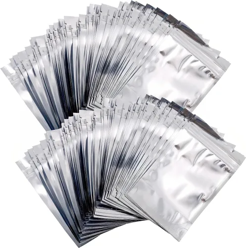 Ellbest 100 bolsas de plástico resellables de aluminio Mylar de aluminio, bolsas de almacenamiento plateadas, bolsas de almacenamiento herméticas