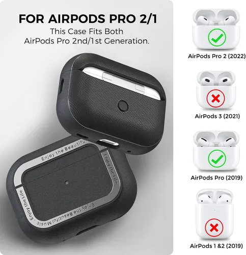 Miniatura 2 de TRONWIN Funda protectora de TPU Airpods Pro 2 con correa de mano y mosquetón para Airpods Pro 2 [LED frontal visible]