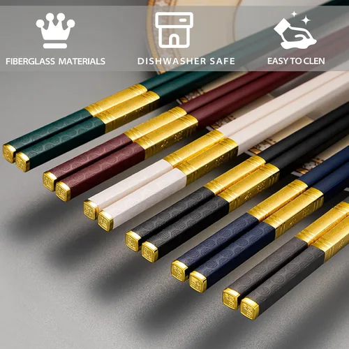 Miniatura 2 de 5 pares de palillos reutilizables aptos para lavavajillas, 9.96 pulgadas / 10.0 in mate antideslizante de fibra de vidrio, palillos chinos/japoneses