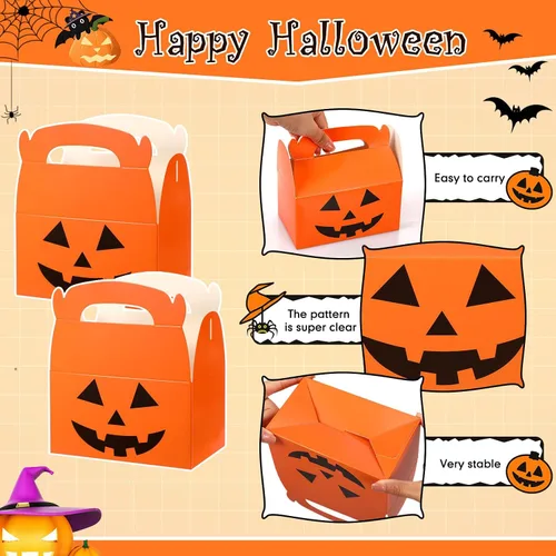 Miniatura 5 de Lincia 50 cajas de golosinas de Halloween, cajas de caramelos, cajas de cartón y calabaza, juego de cajas de regalo de vacaciones, bolsas a granel